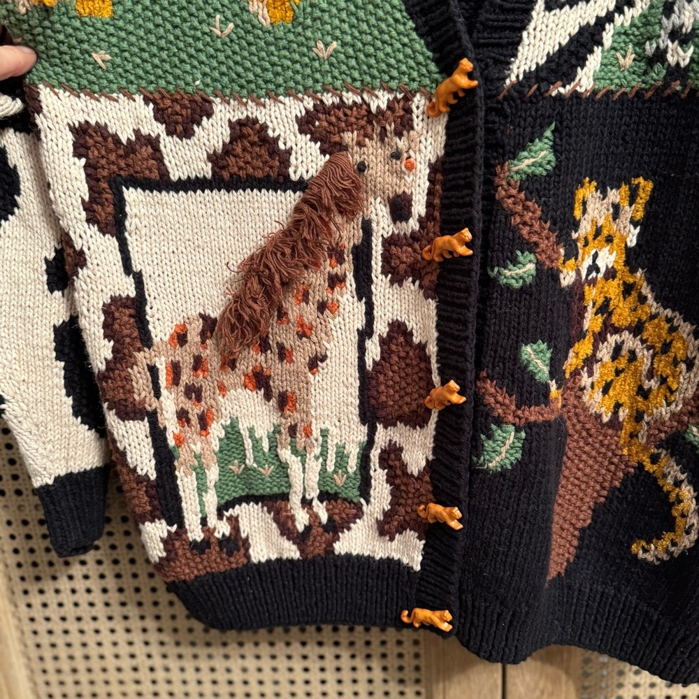 Vintage BELLE POINTE  LION King Animals Jungle Zoo  Sweater Cardigan  Size L - Picture 6 of 14